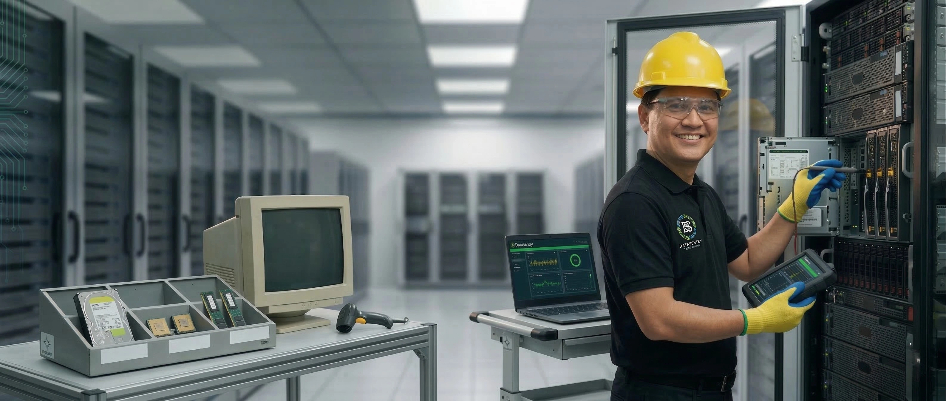 Data Sentry secure logistics team loading tamper-proof containers of corporate IT hardware into a GPS-tracked transport vehicle in Dubai